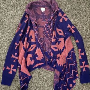 Womens blue & pink knitted cardigan. Royal Blue & Pink. Size small